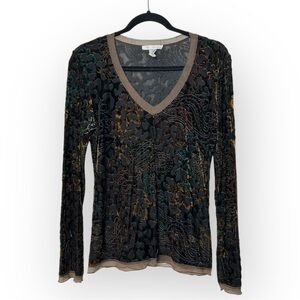 Papillon Blanc Y2K Sheer & Velour Long Sleeve Top XL